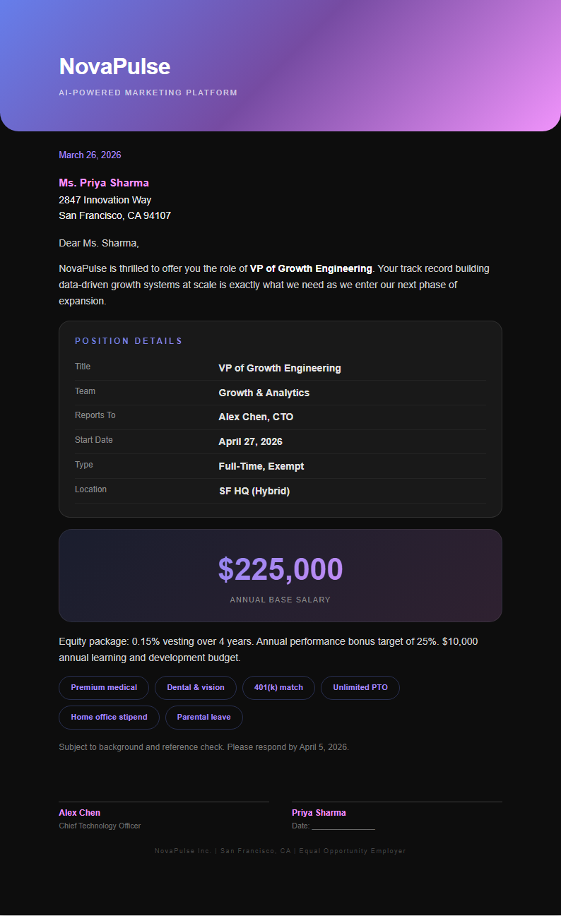 Gradient bold job offer letter